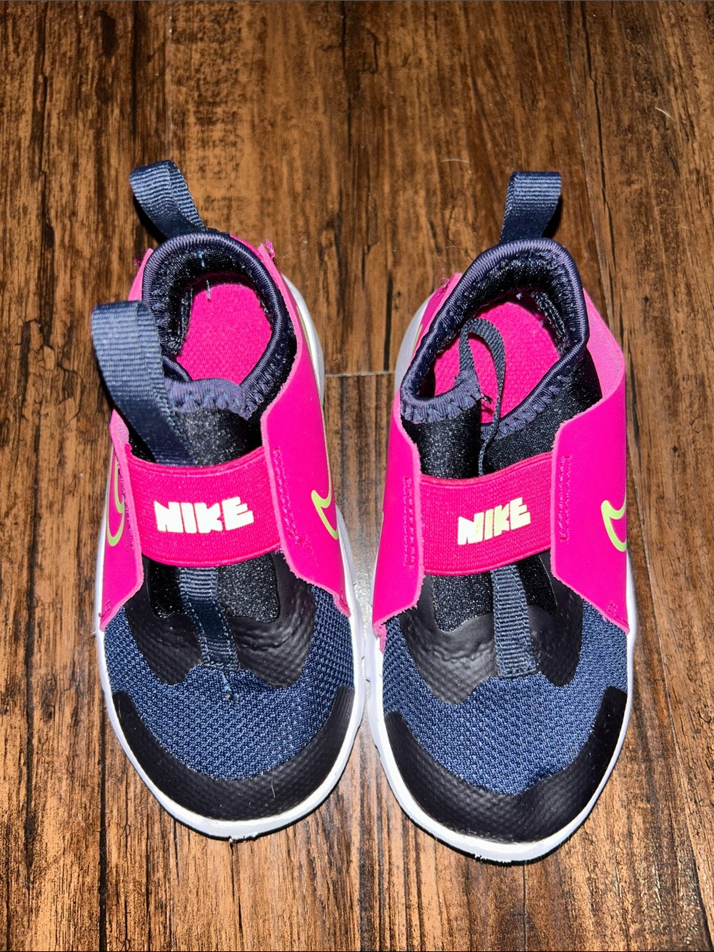 Nike Kids Navy and Hot Pink Slip-On Sneakers with Yellow Swoosh